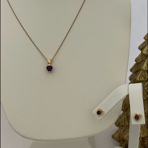 14k Necklace W/ Amethyst Pendant And Earrings 14K 3.75mm Amethyst Heart Stud Ea